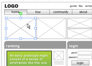 A cropped screenshot of a typical prototype / wireframe.