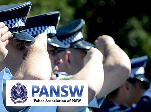 Image of NSW police force members saluting, overlaid by the Police Association of NSW logo.